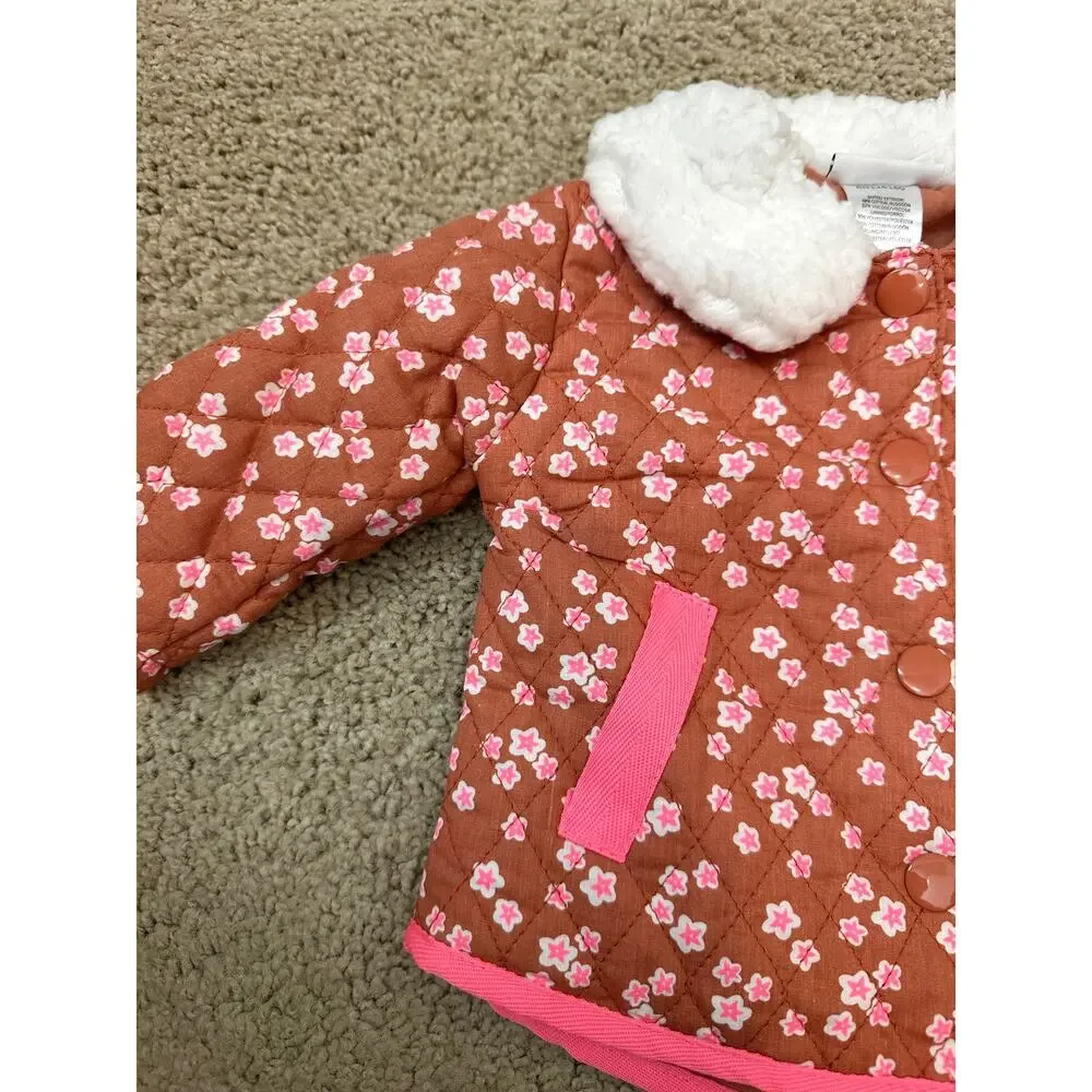 NICOLE MILLER Baby Girl 0-3M Floral Quilted Sherpa Collar Cottagecore Jacket